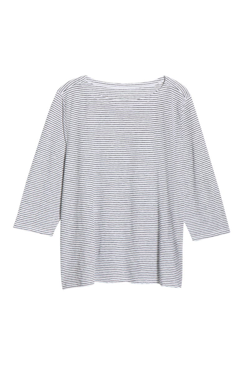 Stripe Slim Fit Organic Linen Top, Alternate, color, WHITE/ BLACK