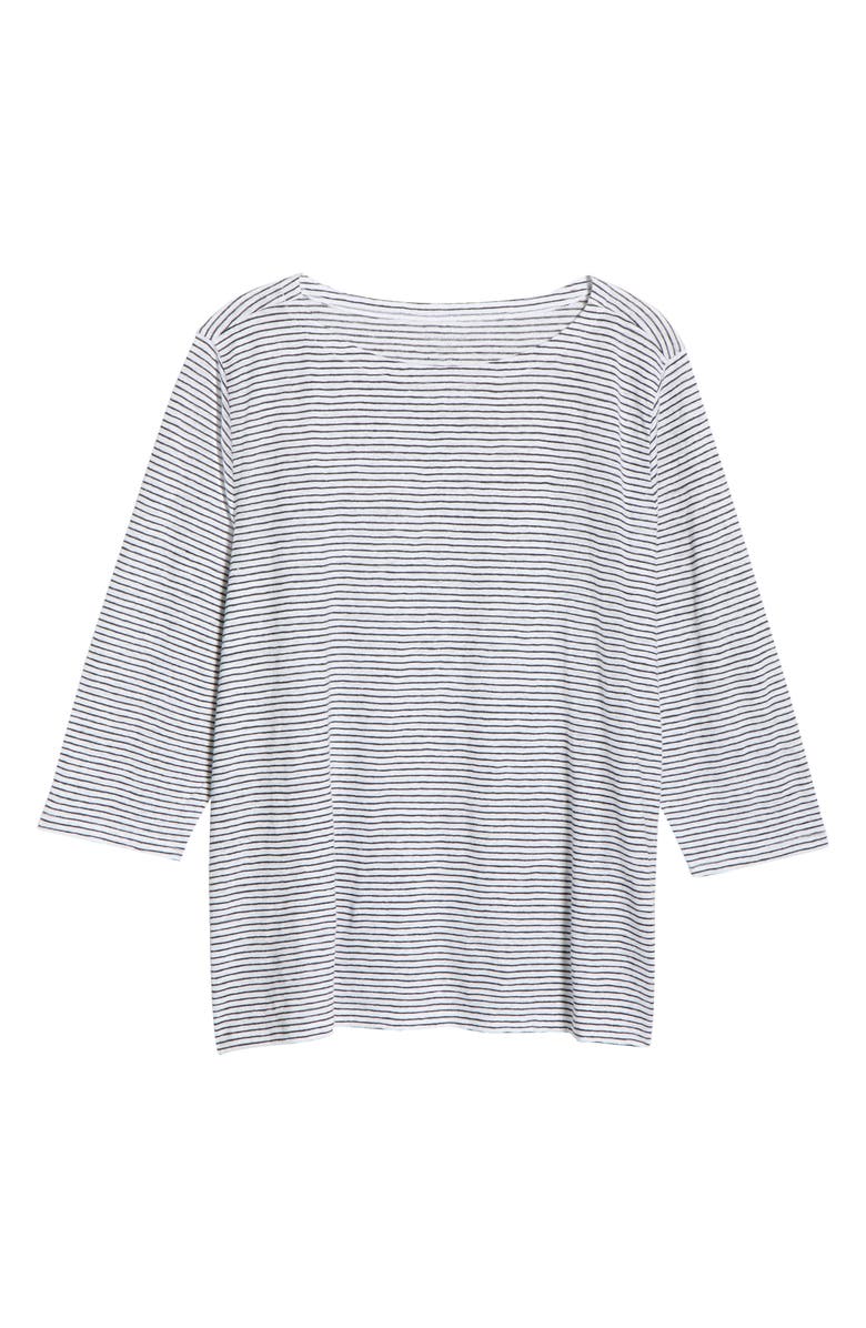 Eileen Fisher Stripe Slim Fit Organic Linen Top, Alternate, color, White/ Black