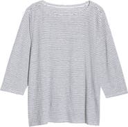 Eileen Fisher Stripe Slim Fit Organic Linen Top