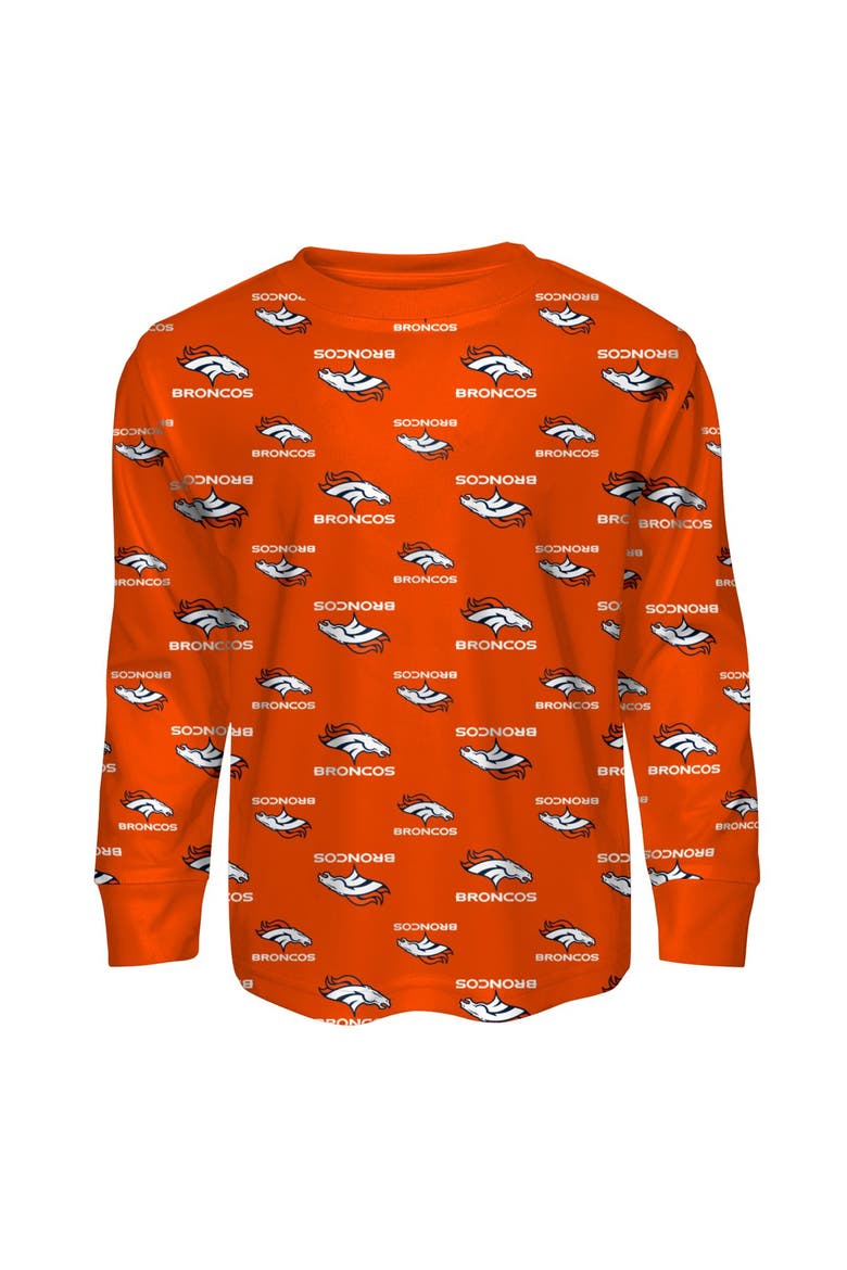 Youth Outerstuff Orange Denver Broncos All-Over-Print Long Sleeve T-Shirt and Pants Sleep Set, Alternate, color, Orange