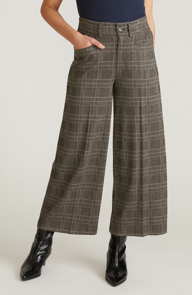 Universal Standard Wide Leg Ponte Crop Pants, Main, color, British Beige Plaid
