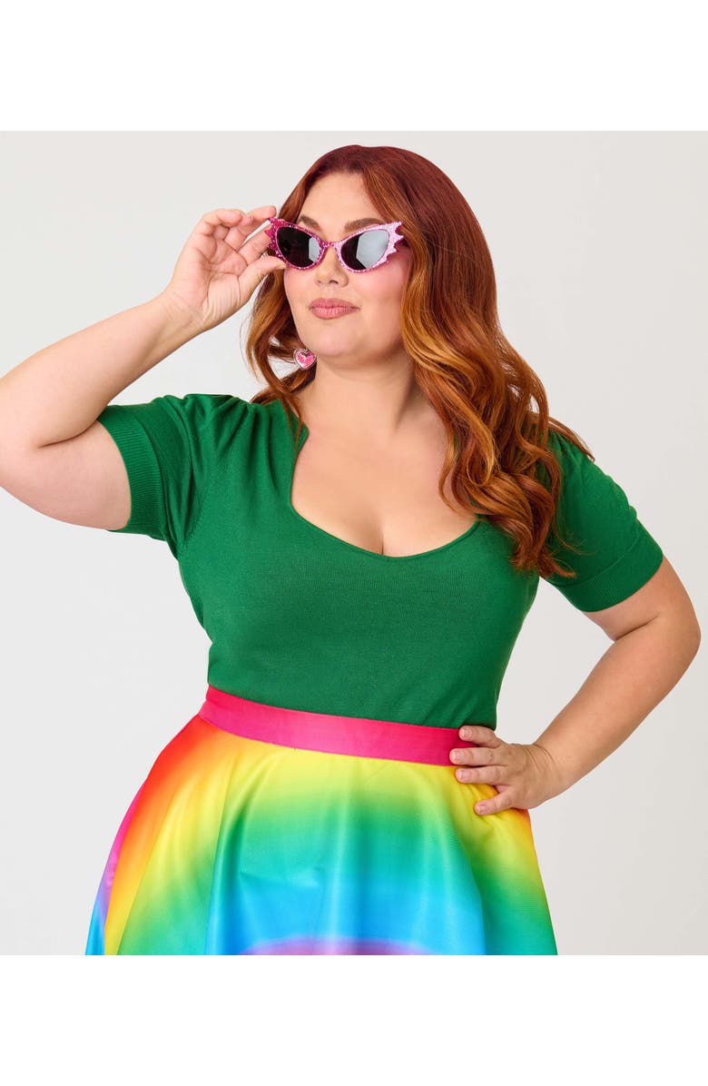 Unique Vintage Plus Size 1950s Short Sleeve Sweater, Alternate, color, Green Solid