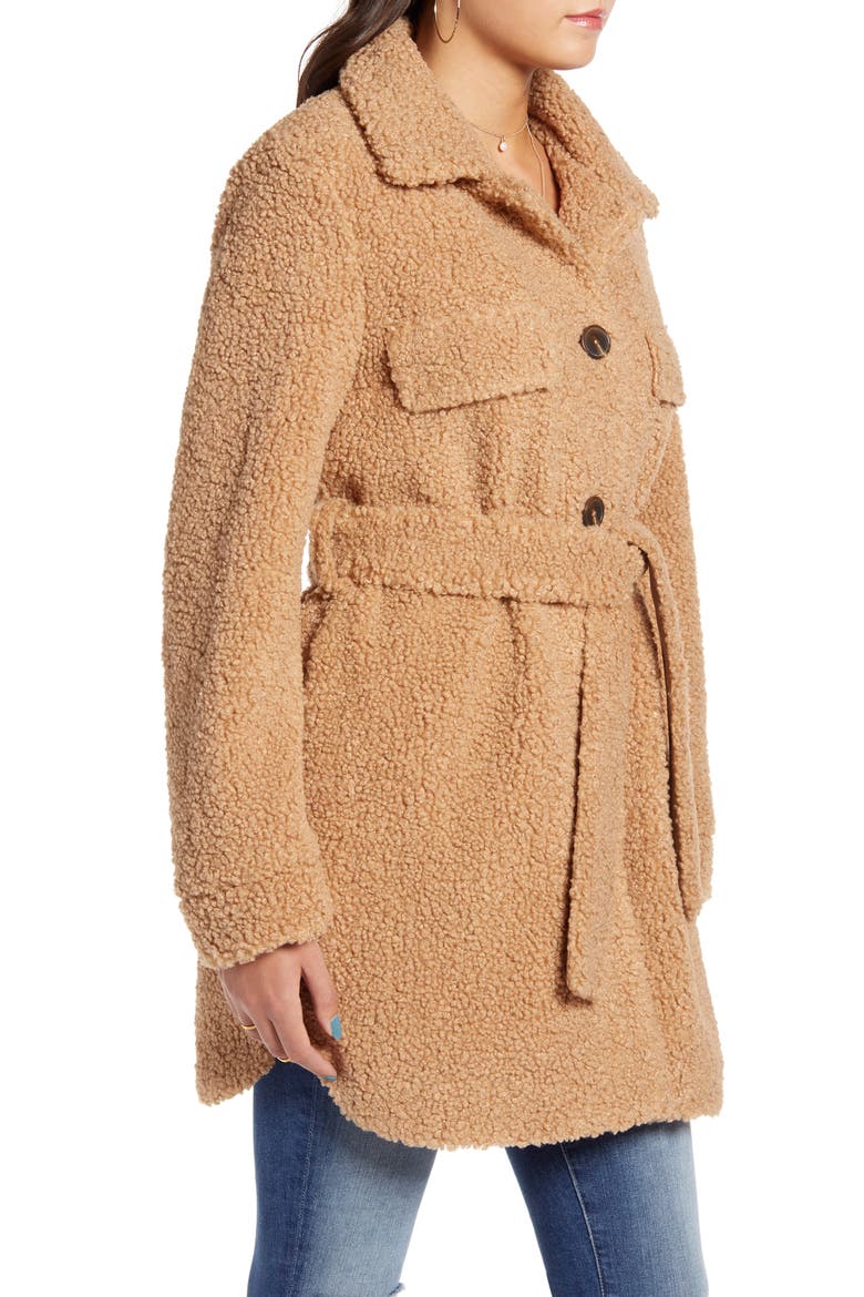 Toffee Faux Shearling Belted Coat, Alternate, color, BEIGE