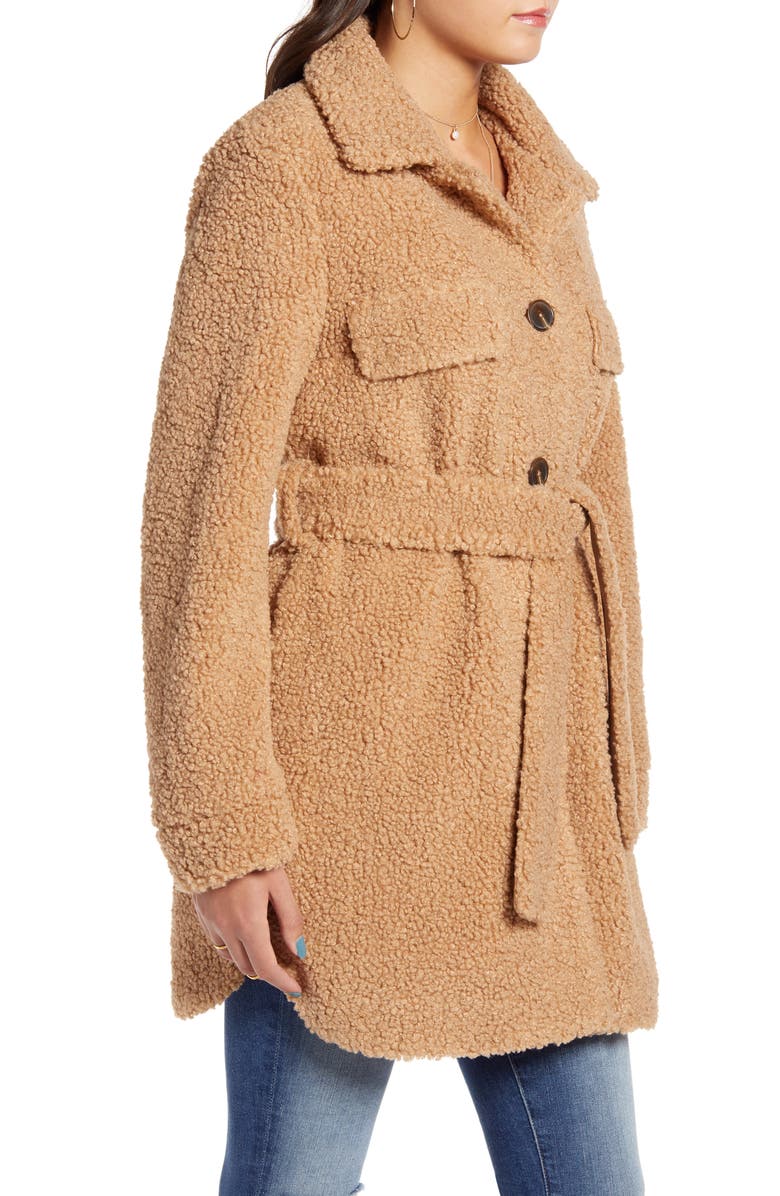 BLANKNYC Toffee Faux Shearling Belted Coat, Alternate, color,
