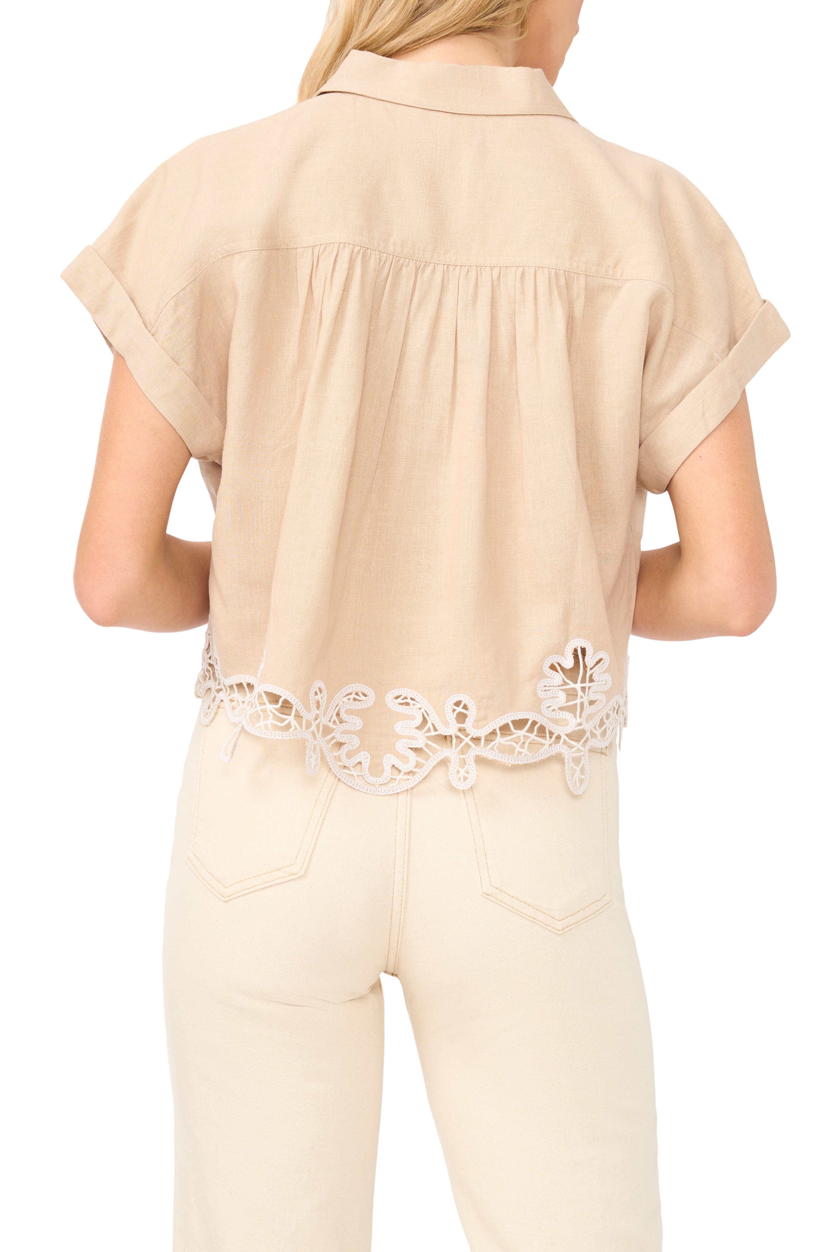 Lace Trim Short Sleeve Crop Top - image 2
