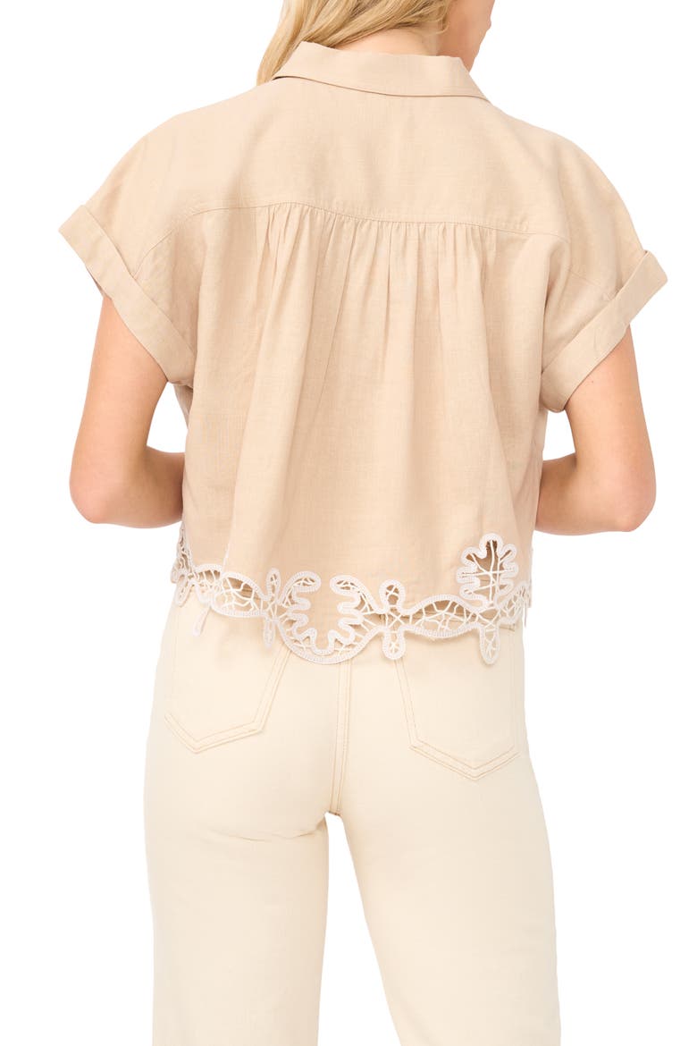 Lace Trim Short Sleeve Crop Top, Alternate, color, PEPPERCORN