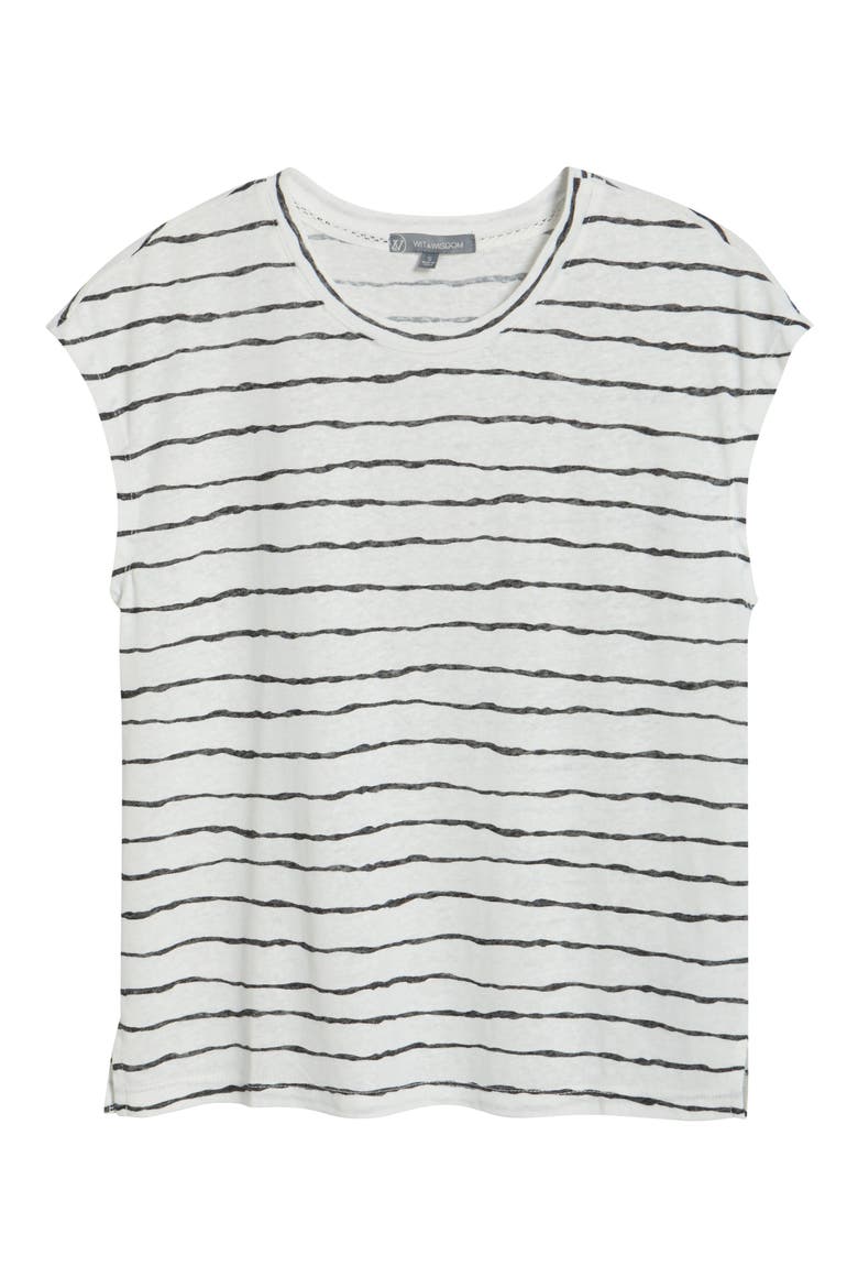 Stripe Linen Blend T-Shirt, Alternate, color, BLACK/ OFF WHITE