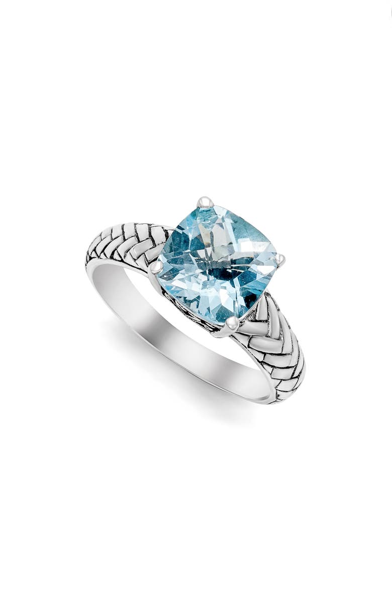 SAMUEL B. Cushion Cut Sterling Silver Braided Band Ring, Main, color, Blue