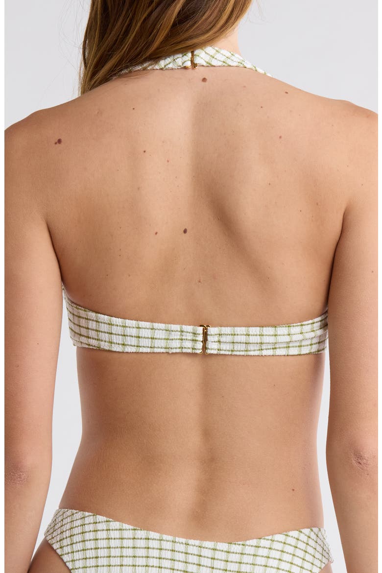 Jade Textured Halter Bikini Top, Alternate, color, GREEN/ TAN PLAID