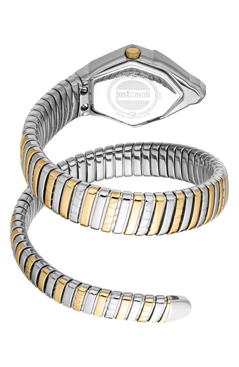 Just Cavalli Snake Bracelet Watch, 23mm x 32.5mm, Alternate, color, Two Tone Silver/ Gold/Green