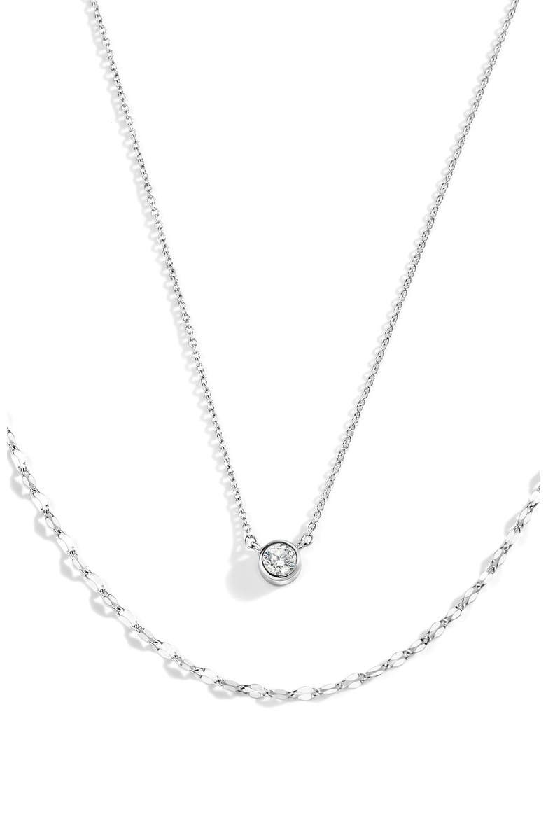 Classic Bezel Necklace and Petal Chain Set, Main, color, 925 Sterling Silver