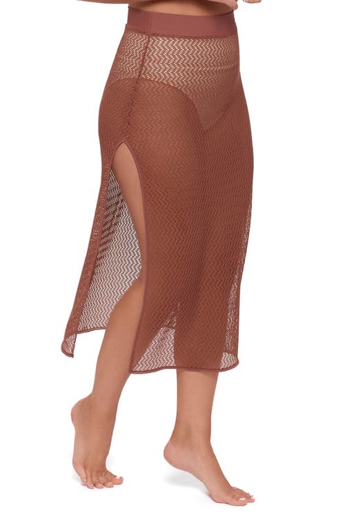 S3 Side Slit Crochet Coverup Skirt In Brown