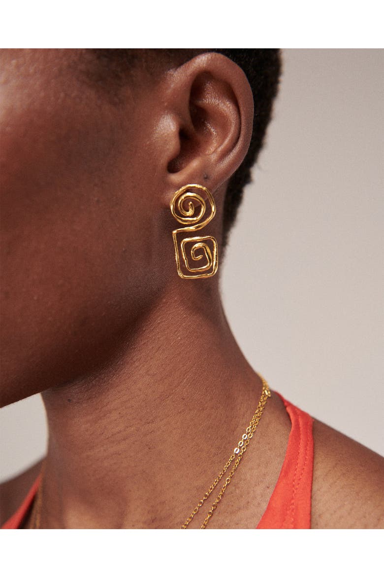 Megara Geometric Spiral Stud Earrings, Alternate, color, Brass