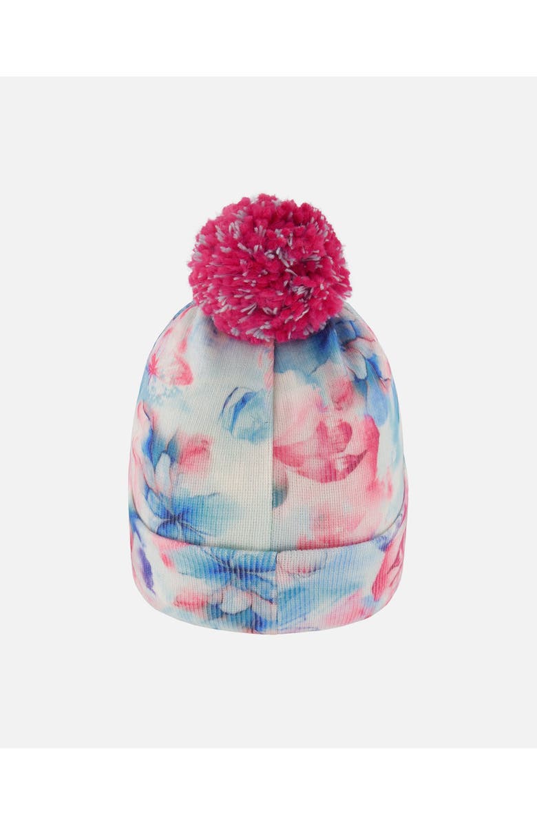 Deux par Deux Lined Knit Pompom Hat Flower, Alternate, color, Blue