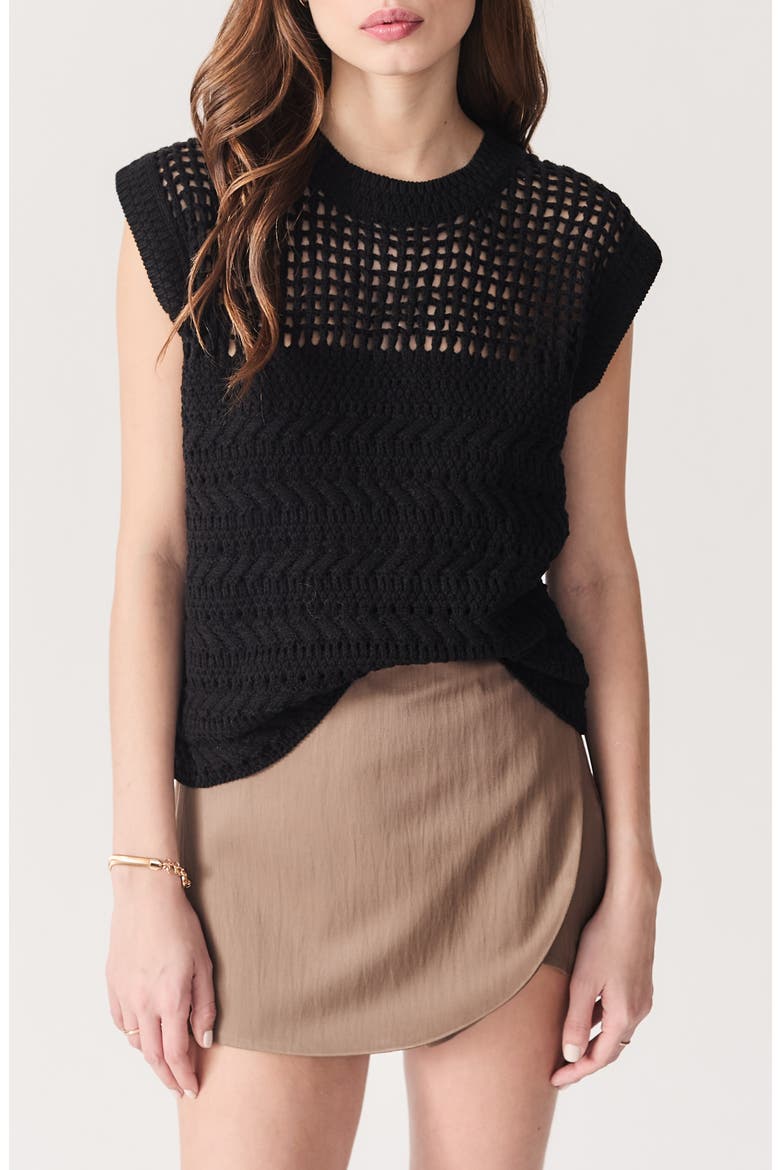 Paulo Open Stitch Cap Sleeve Sweater, Main, color, BLACK