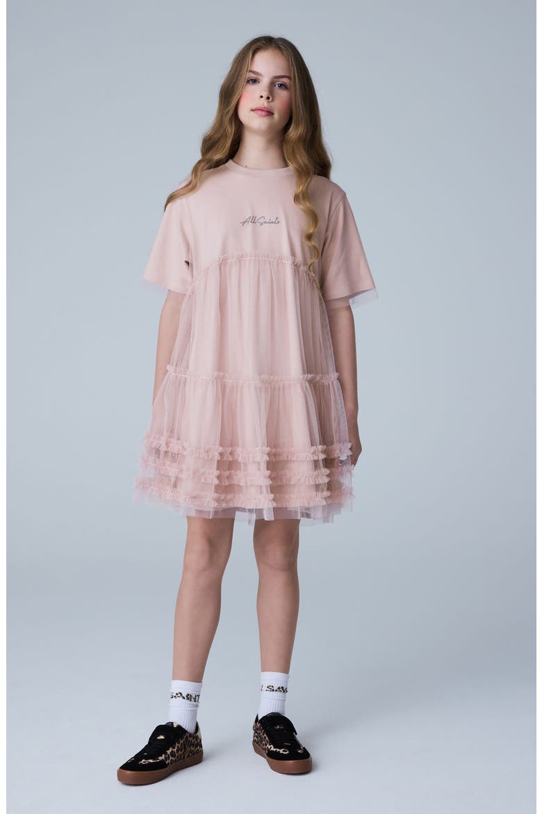 Kids' Mesh Skirt T-Shirt Dress, Alternate, color, PINK