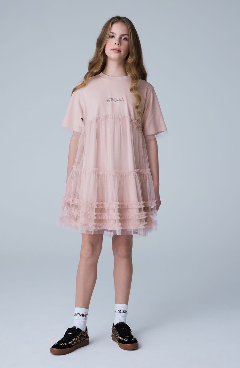 smALLSAINTS by ALLSAINTS Kids' Mesh Skirt T-Shirt Dress, Alternate, color, Pink