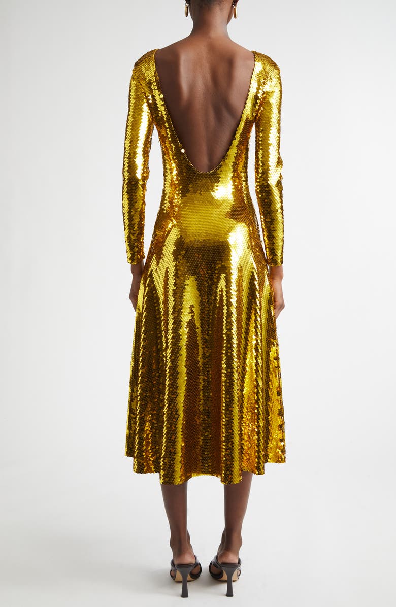 Bottega Veneta Long Sleeve Paillette Cocktail Dress, Alternate, color, 8480 Gold