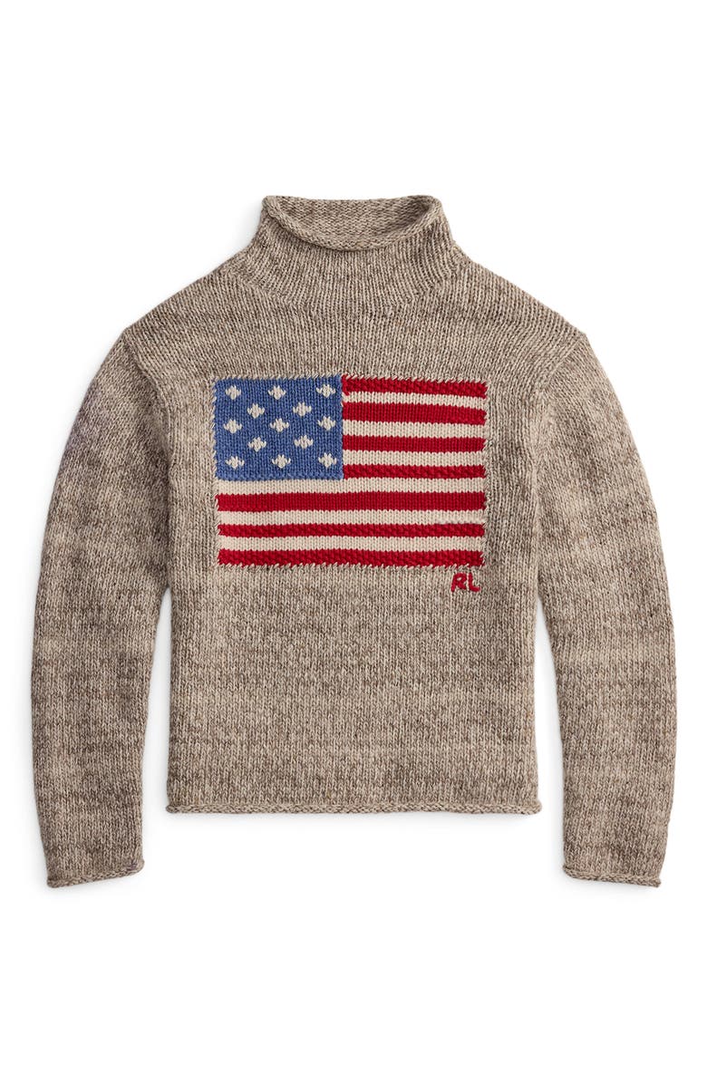 Polo Ralph Lauren Intarsia Flag Mock Neck Wool Blend Sweater, Alternate, color, Natural Multi