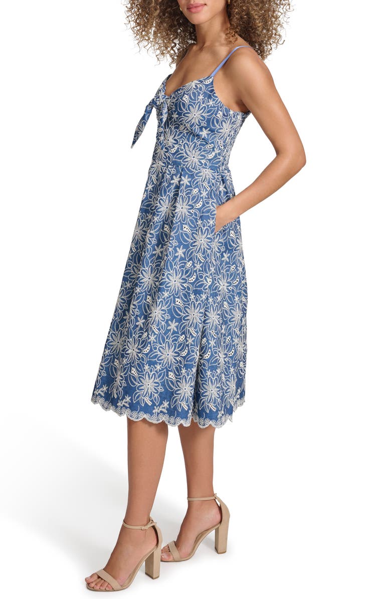 Kensie Embroidered Chambray Dress, Alternate, color, Chambray/ I