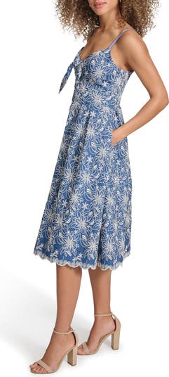 Embroidered Chambray Dress