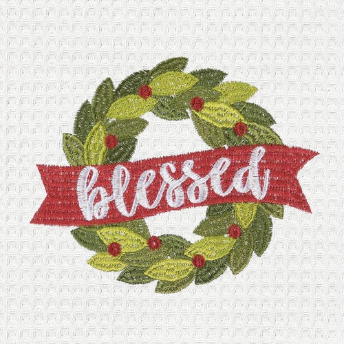 C & F Home C&f Home Blessed Wreath Embroidered Waffle Weave Kitchen Towel Decor In Multi