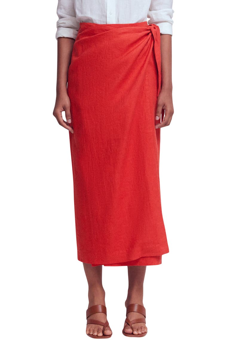 Dimitra Tie-Waist Column Skirt, Main, color, RED CORAL