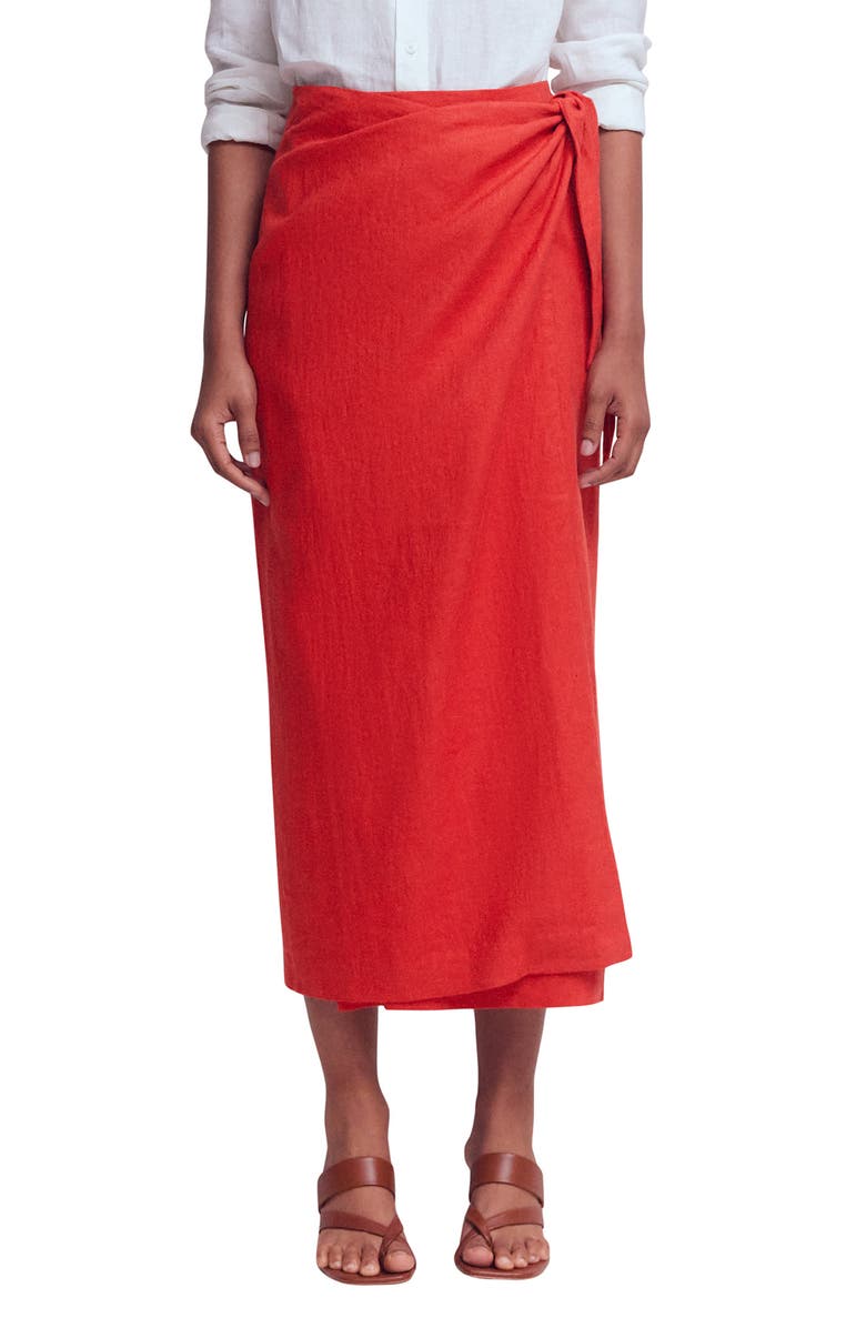 Boden Dimitra Tie-Waist Column Skirt, Main, color, Red Coral