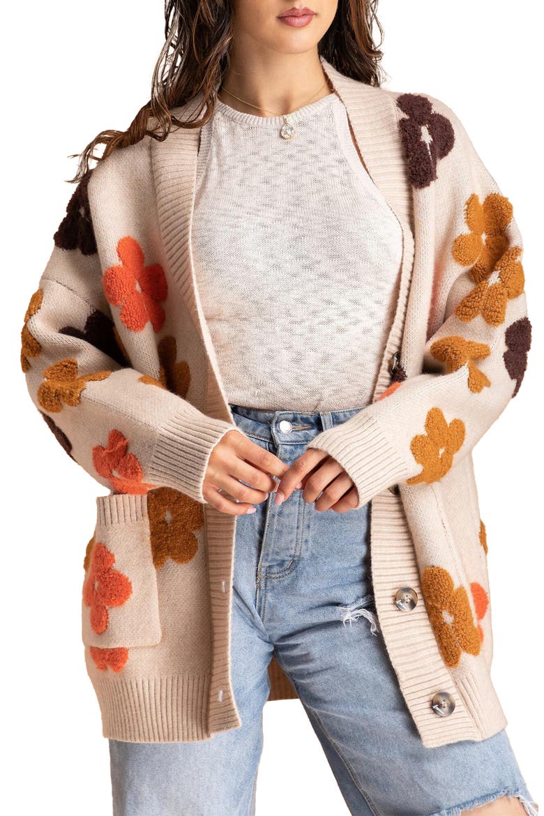 Floral Buttoned Cardigan, Main, color, BEIGE