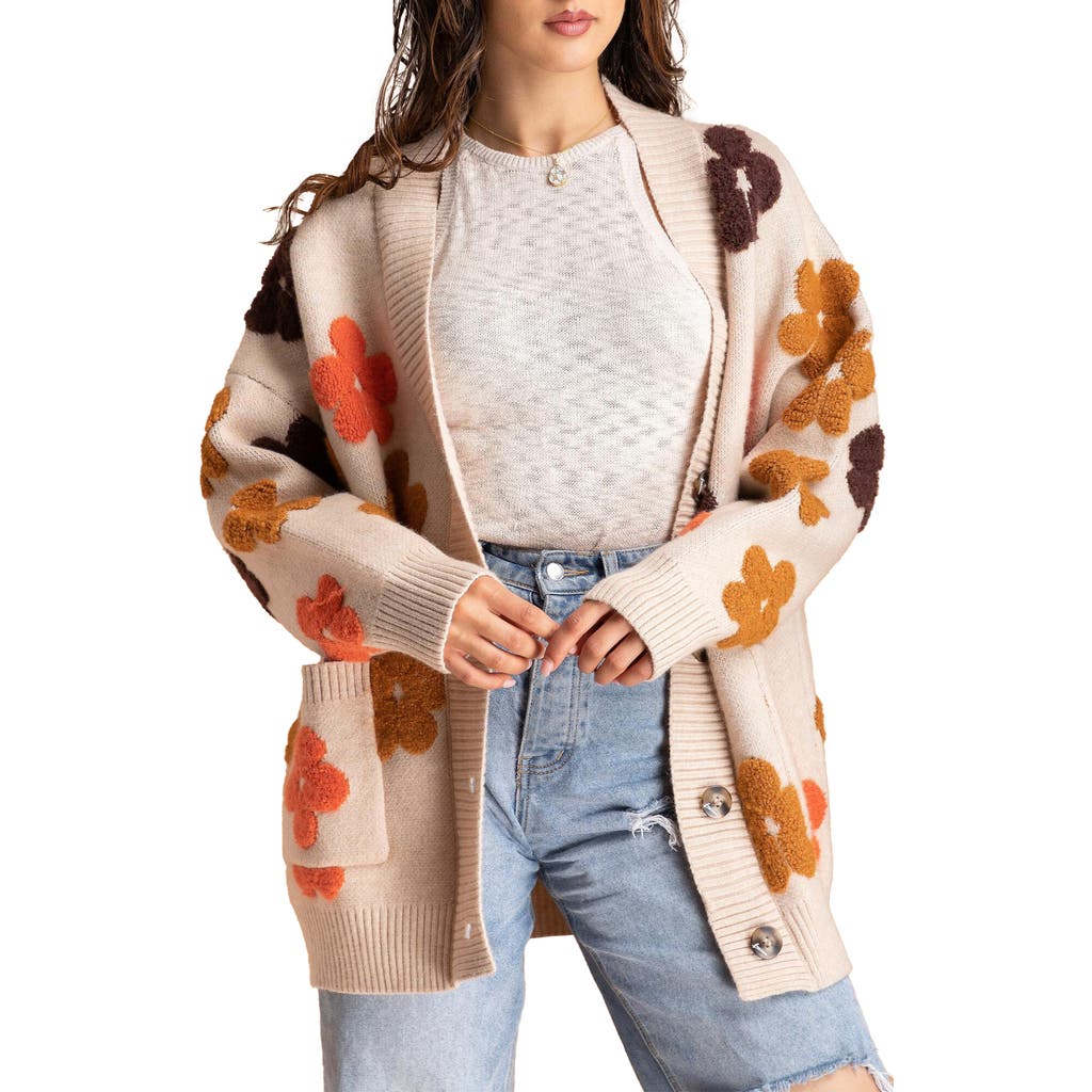 Shop Saachi Floral Buttoned Cardigan In Beige