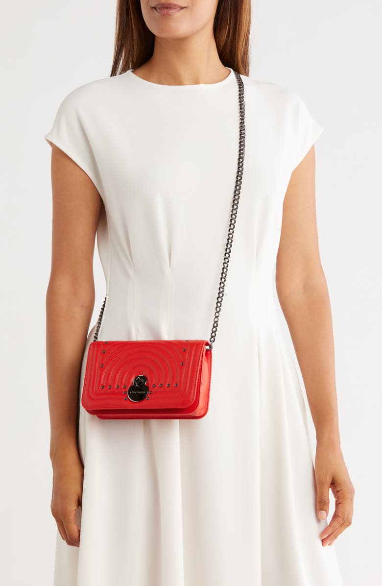 Longchamp Quilted Leather Wallet on a Chain, Alternate, color, Poppy