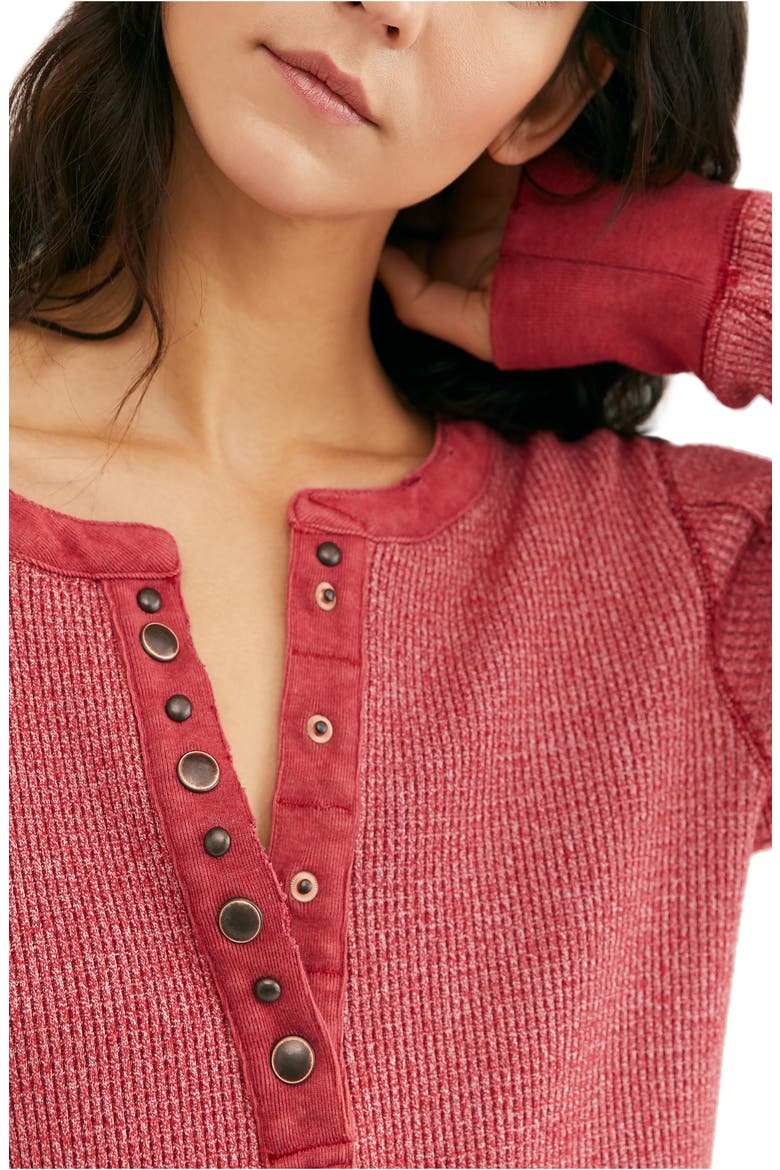Everest Long Sleeve Henley Top, Alternate, color, RED TIDE