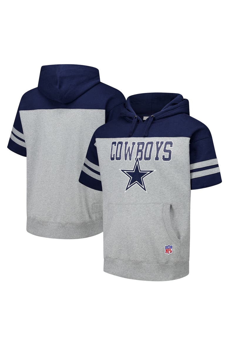 Men's Mitchell & Ness Gray Dallas Cowboys Off Field Vintage Logo Short Sleeve Pullover Hoodie, Main, color, Gray