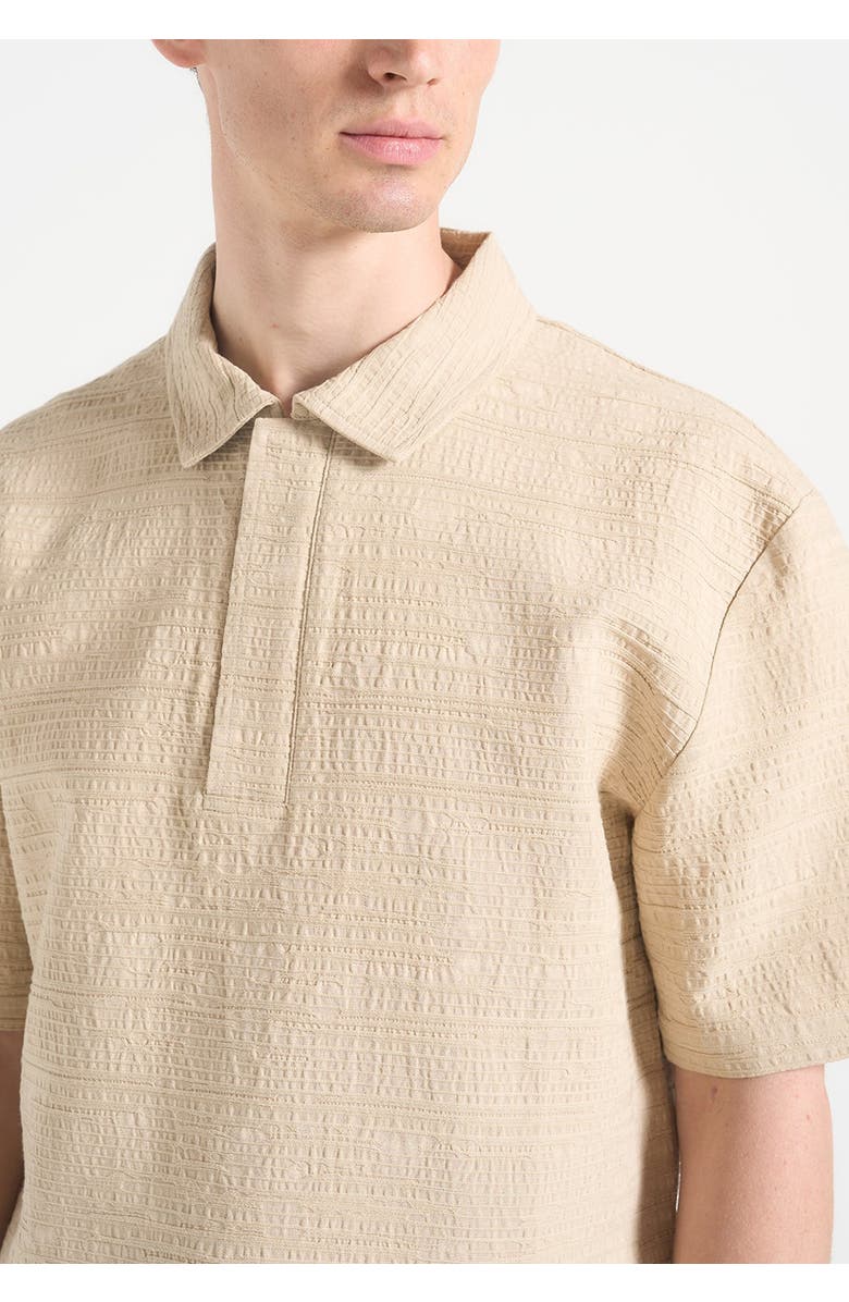 Manière De Voir Simon Boxy Textured Polo Shirt, Alternate, color, Beige