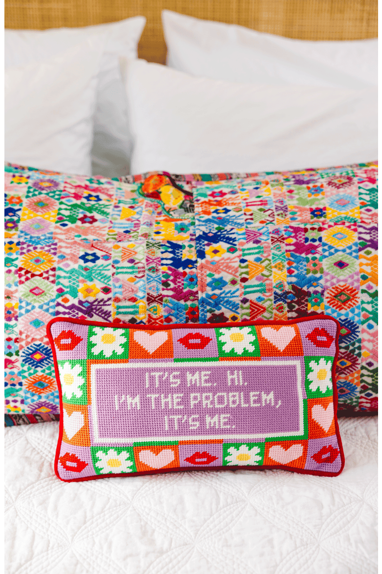 It's Me Needlepoint Pillow, Alternate, color, Purple, Red