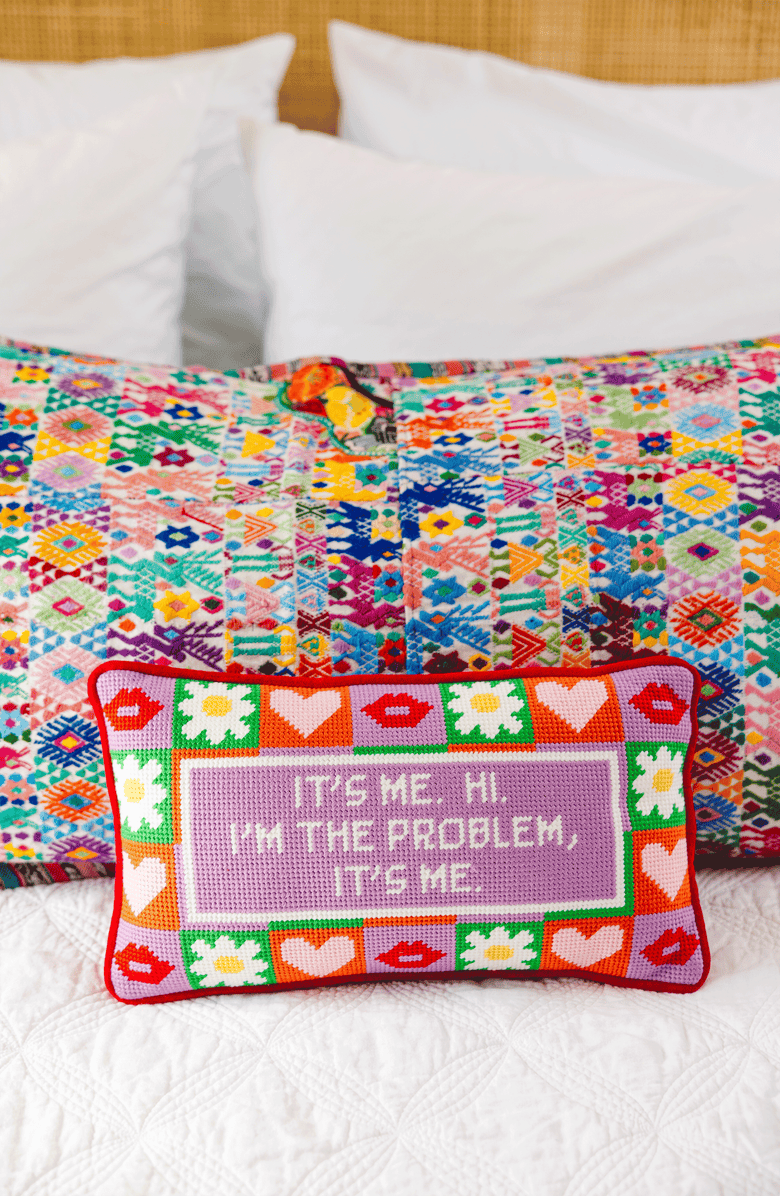 Furbish It's Me Needlepoint Pillow, Alternate, color, Purple, Red