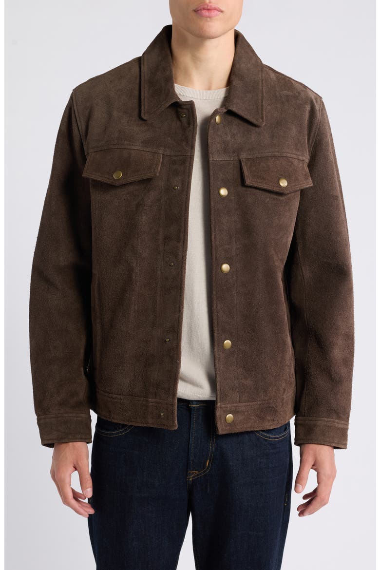 Leather Snap Front Jacket, Main, color, DARK BROWN
