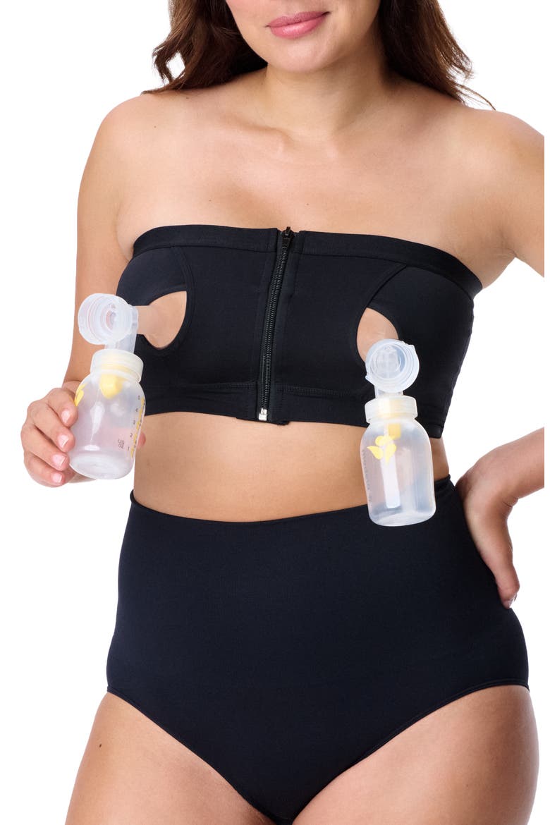 Motherhood Women's Maternity Seamless Front Close Nursing and Hands-Free Pumping Bandeau Bra, Main, color, Core Black