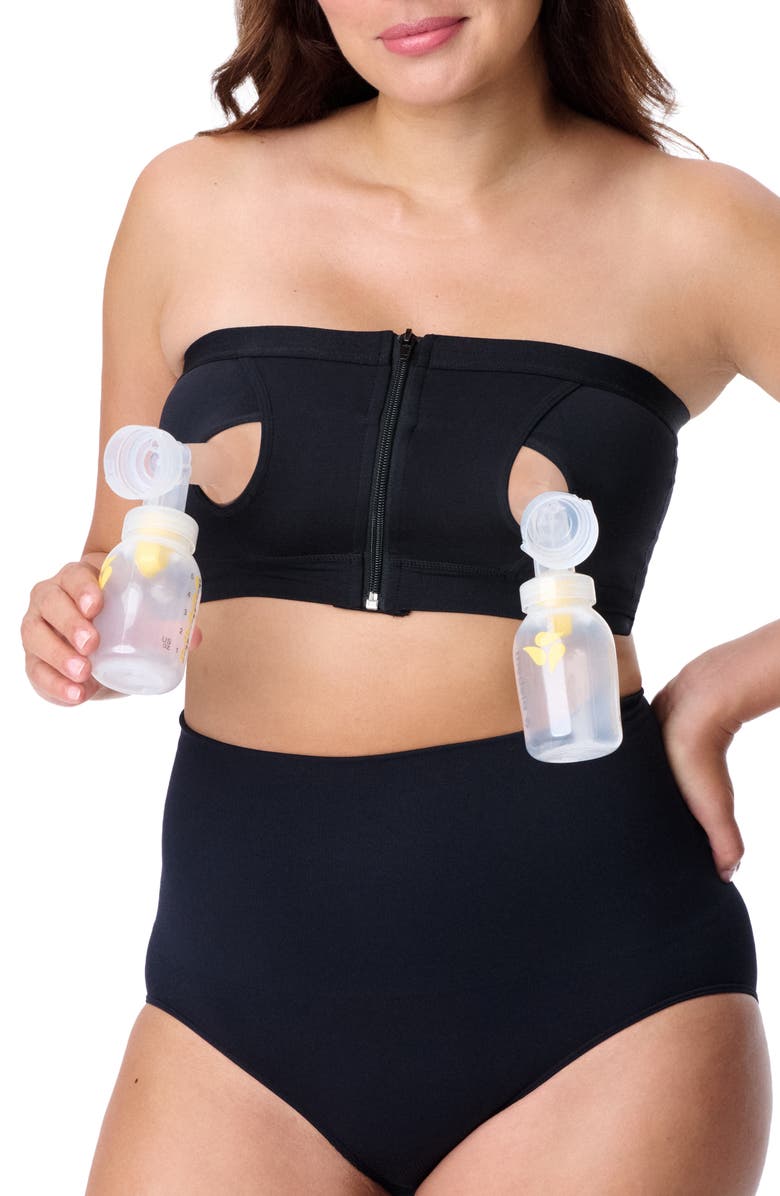 MOTHERHOOD MATERNITY Motherhood Women's Maternity Seamless Front Close Nursing and Hands-Free Pumping Bandeau Bra, Main, color, Core Black