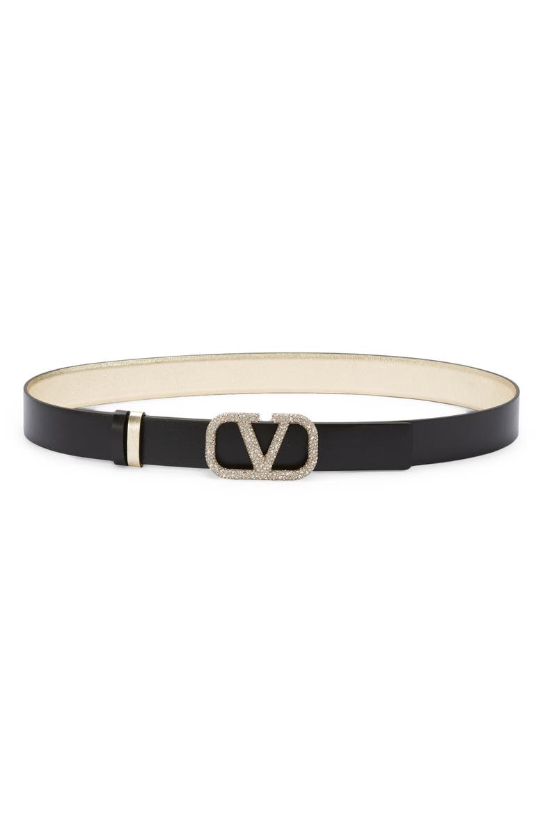Valentino Garavani VLOGO Crystal Embellished Buckle Reversbile Leather Belt, Alternate, color,