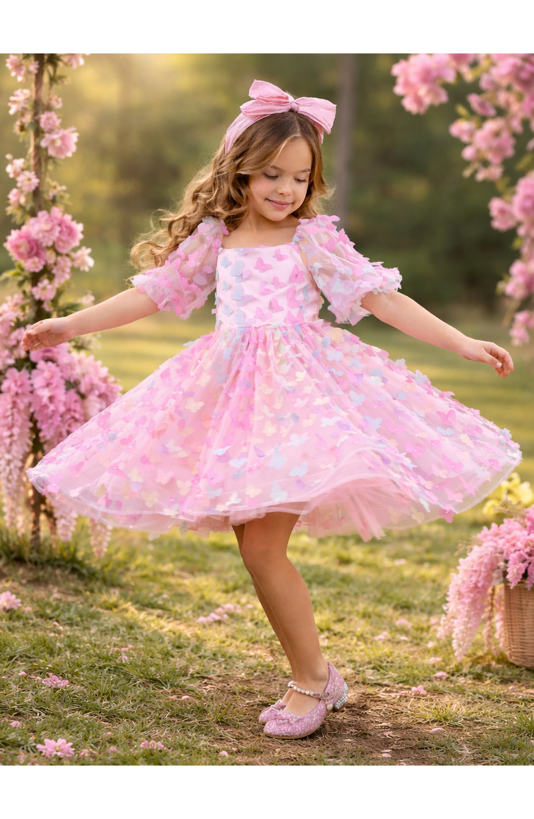 Mia Belle Girls Butterfly Bliss 3D Applique Party Dress, Alternate, color, Pink