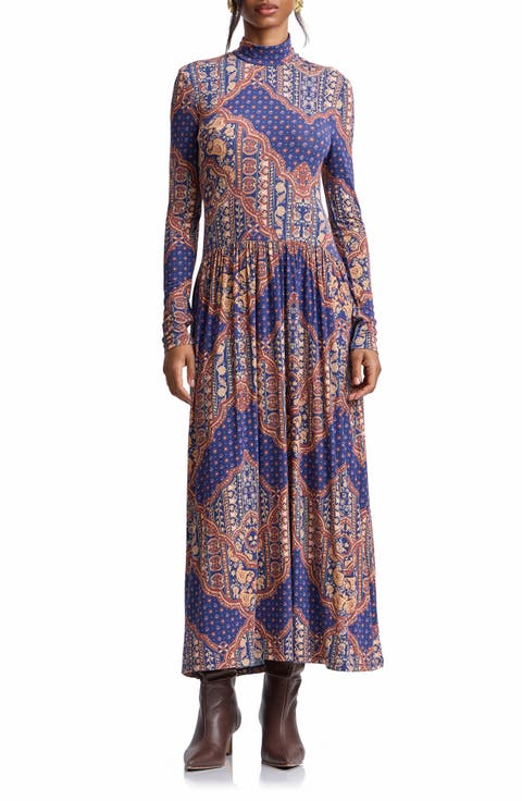 Floral Long Sleeve Jersey Maxi Dress