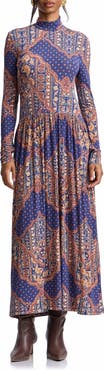 Avec Les Filles Long Sleeve Jersey Maxi Dress