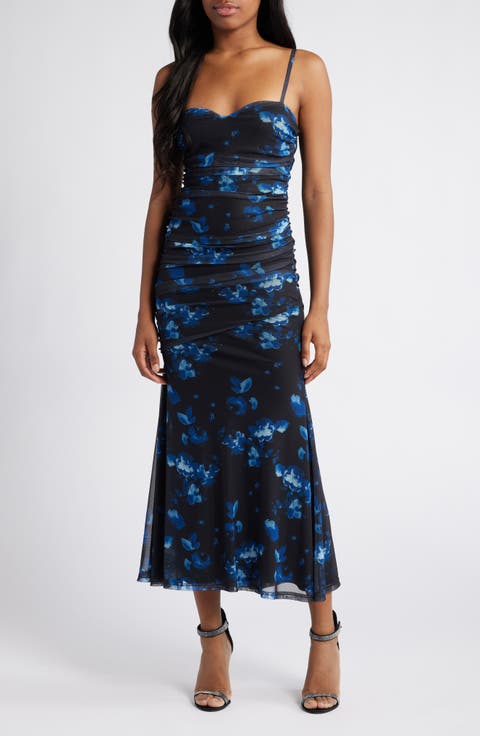 Flirty Phenomena Ruched Mesh Maxi Cocktail Dress