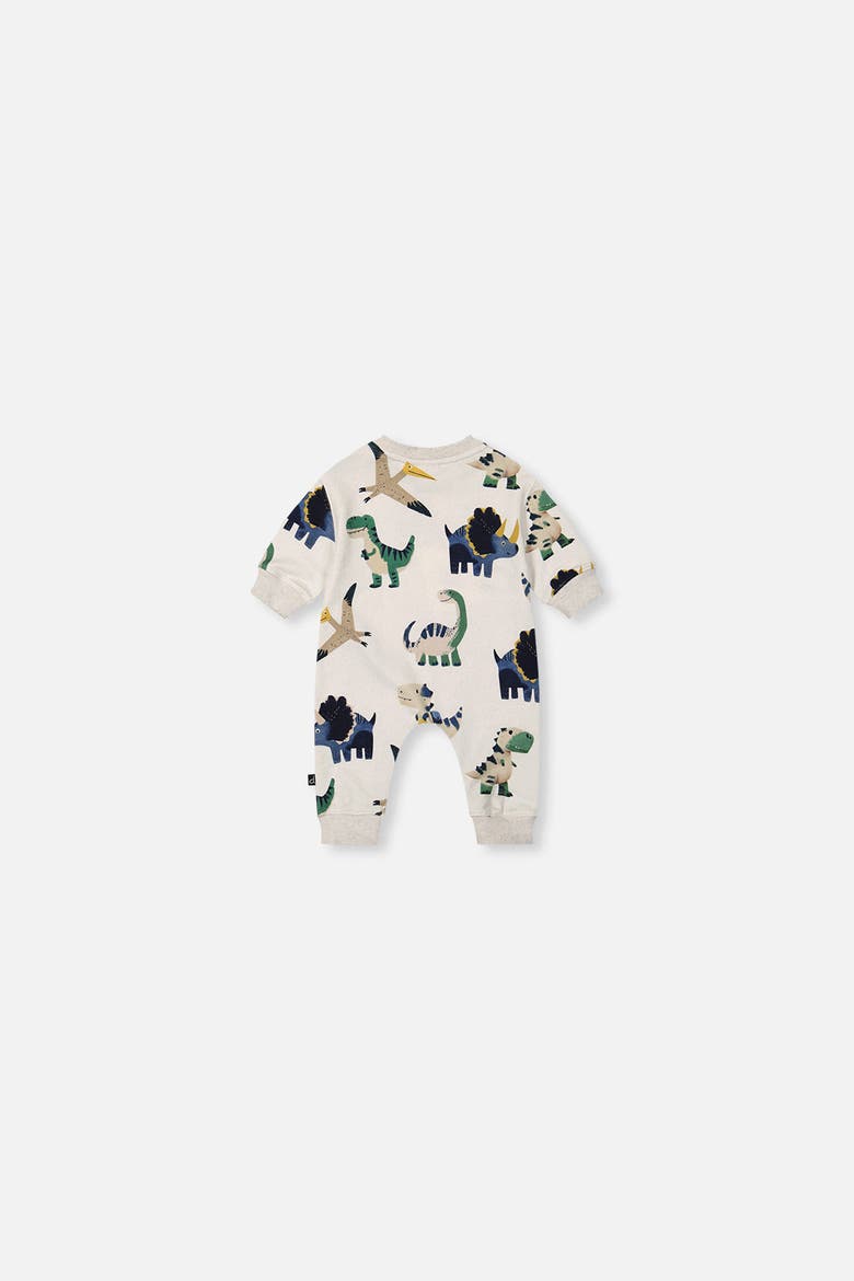 Fleece Dino Snap Closure Ribbed Cuffs Jumpsuit, Alternate, color, Beige Dinosaur Print