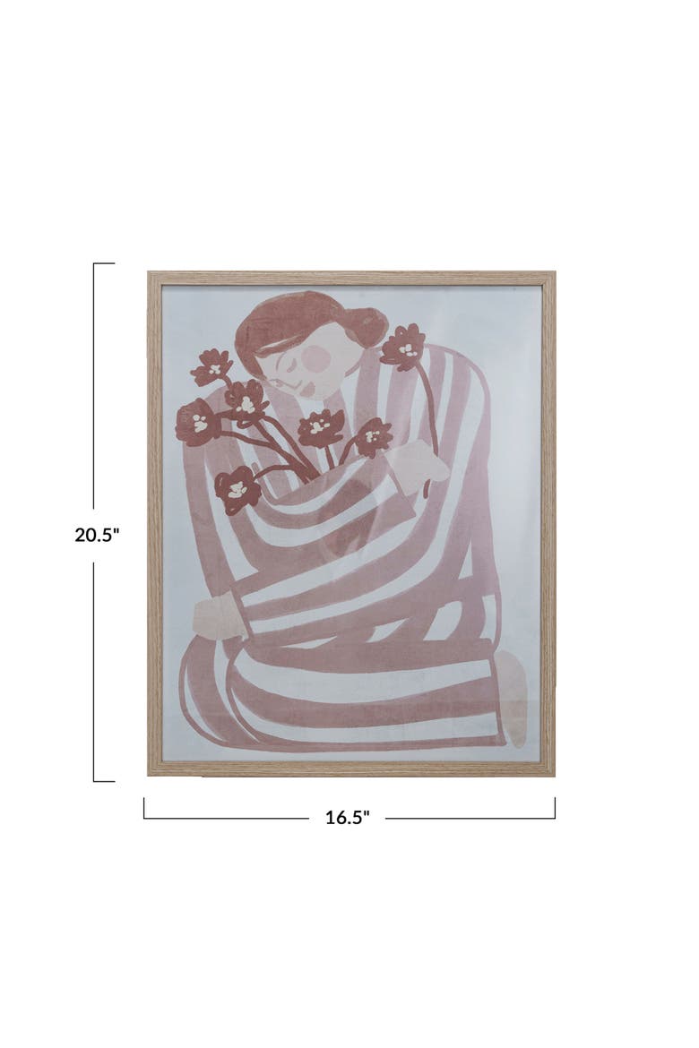 Reclaimed Wood and Glass Wall Art with Woman and Flowers, Multicolor, Alternate, color, Multicolor