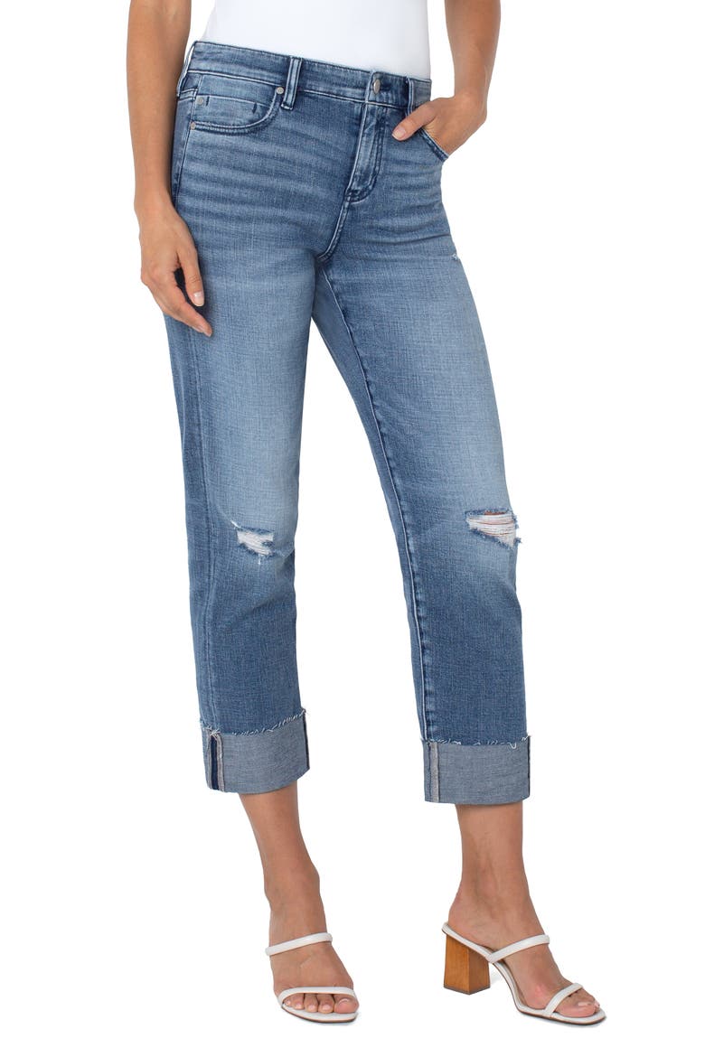 Marley Raw Cut Cuffed Ankle Straight Leg Jeans, Alternate, color, BLOOMINGTON