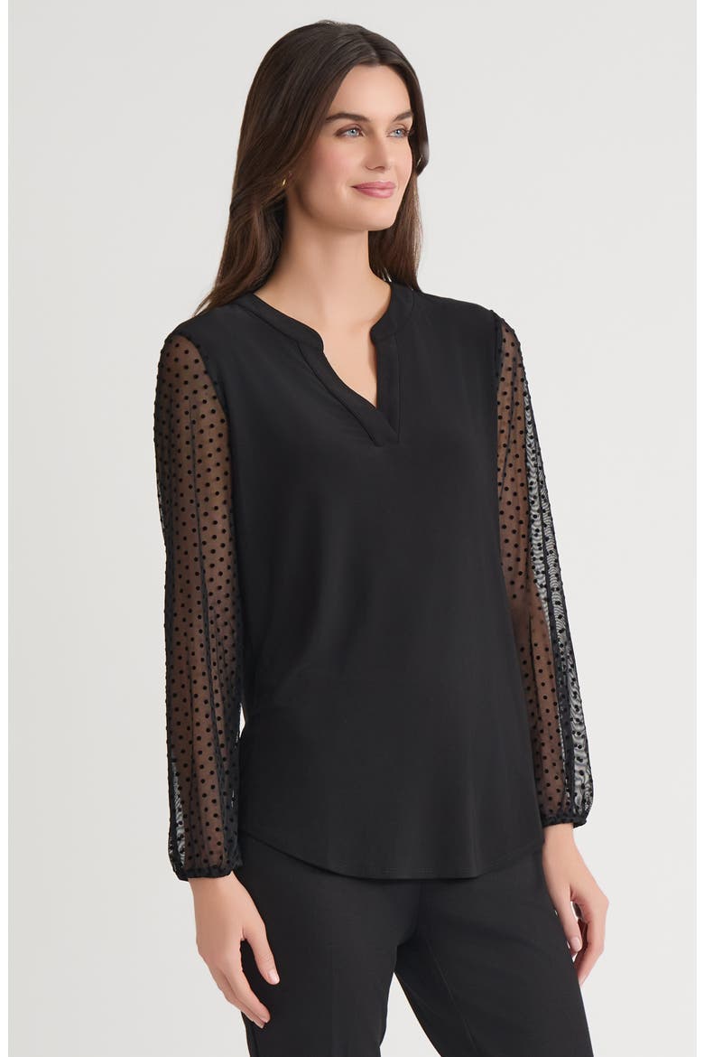 Split Neck Top, Alternate, color, BLACK