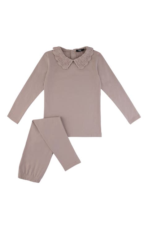 Crochet Collar Loungewear Set