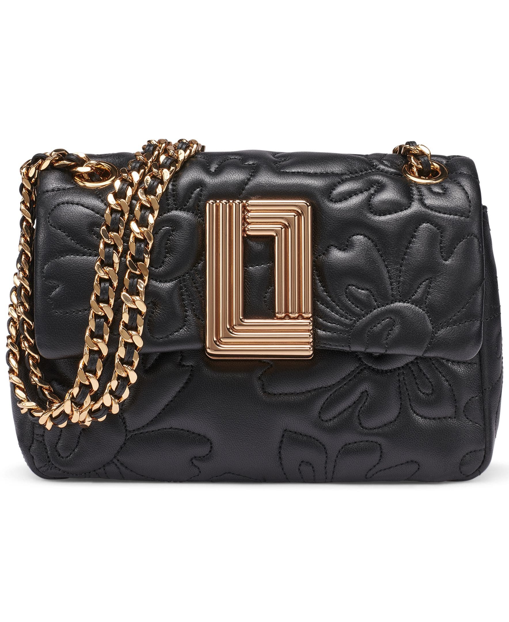 KARL LAGERFELD PARIS Lafayette Quilted Floral Crossbody, Main, color, Black/Gold